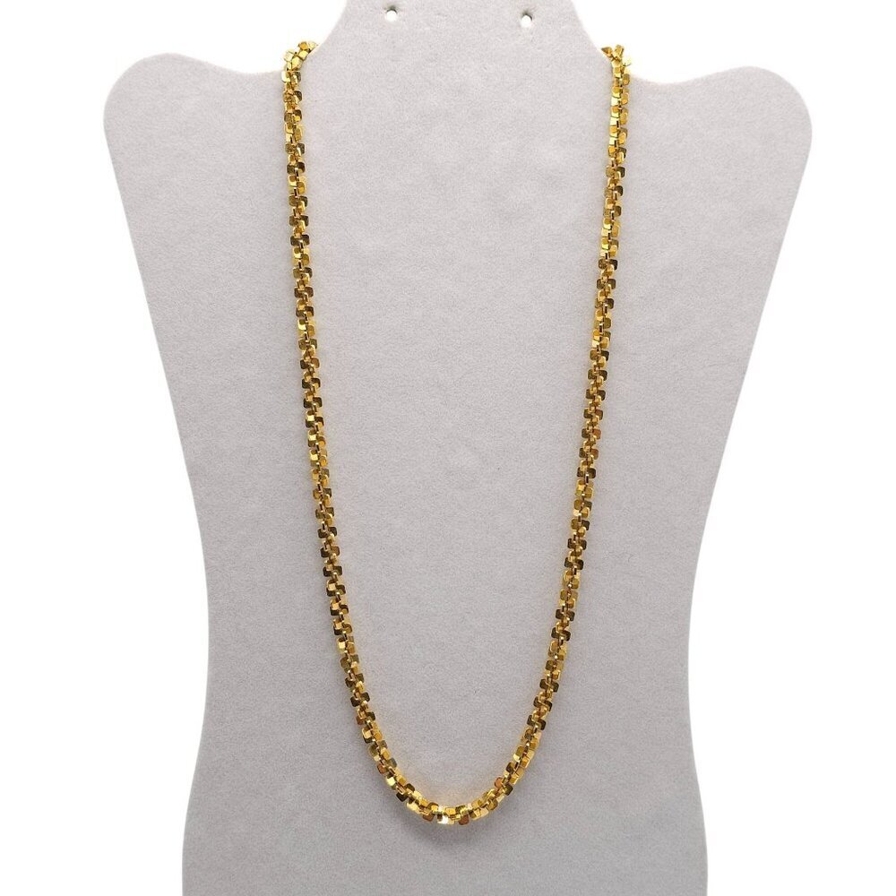 Elegant Gold Cube Link Chain Necklace Sophisticated Minimalist Design Vintage